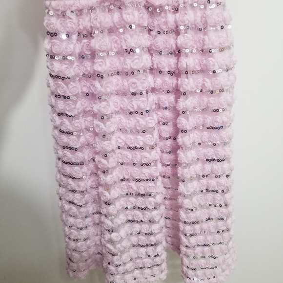 GUC pink sequined dress w rosettes - Picture 5 of 8